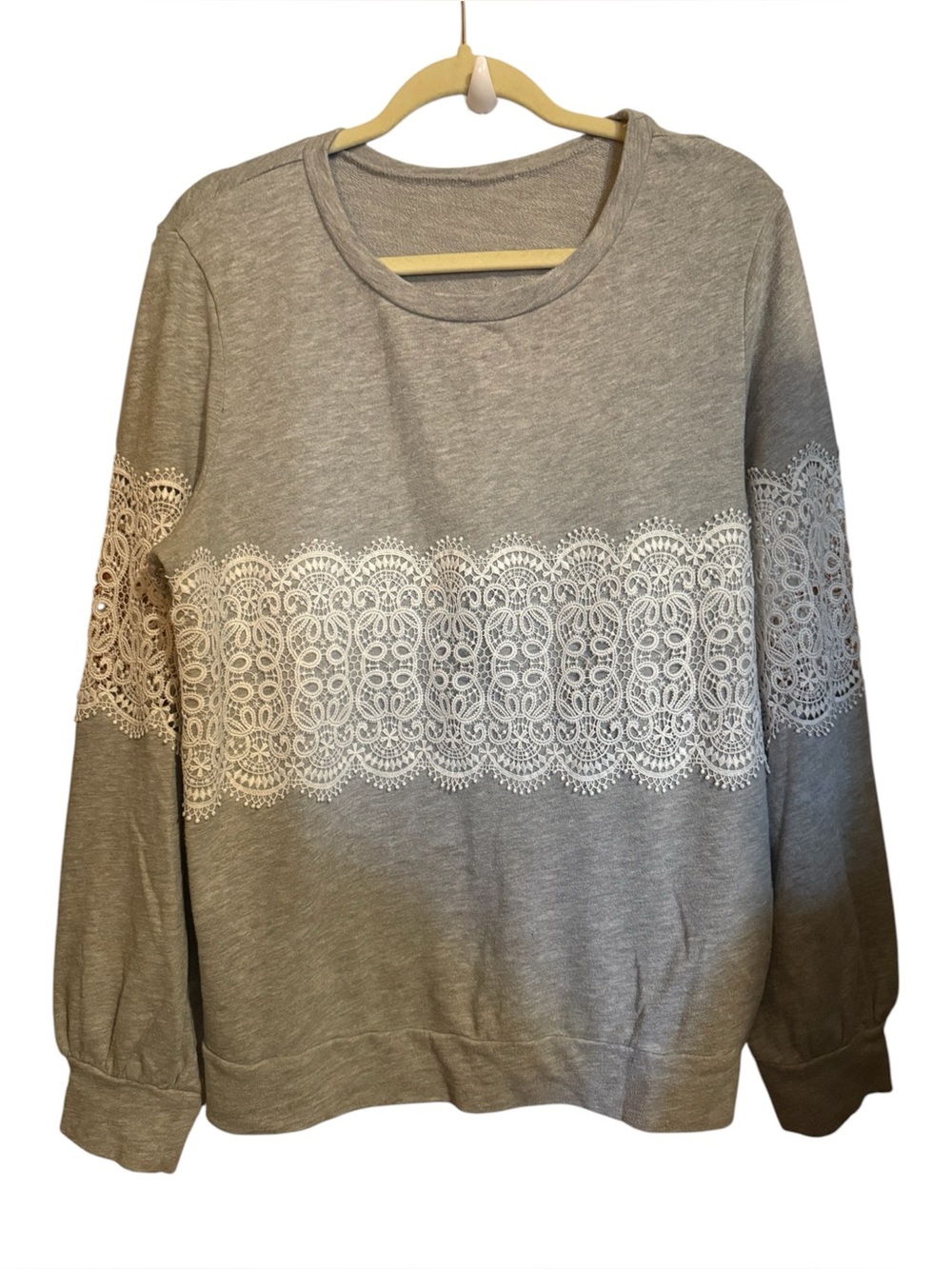 Susan’s Grey white crochet lace peekaboo long sleeve sweatshirt ladies 1x